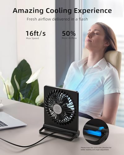 USB Desk Fan, Ultra Quiet Small Personal Fan with 180° Tilt Folding and 3 Speeds T403327
