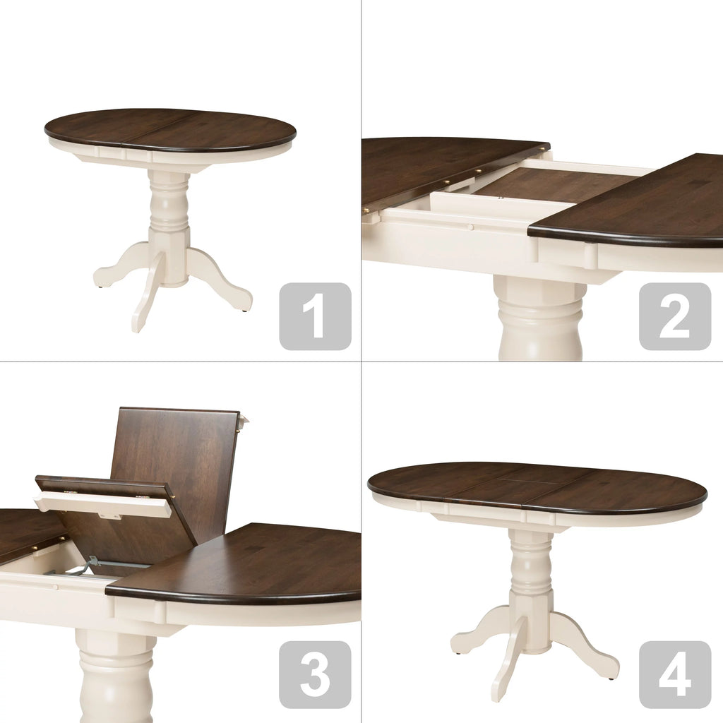 5 Piece Extendable Dark Brown and Cream Solid Wood Dining Set W878420