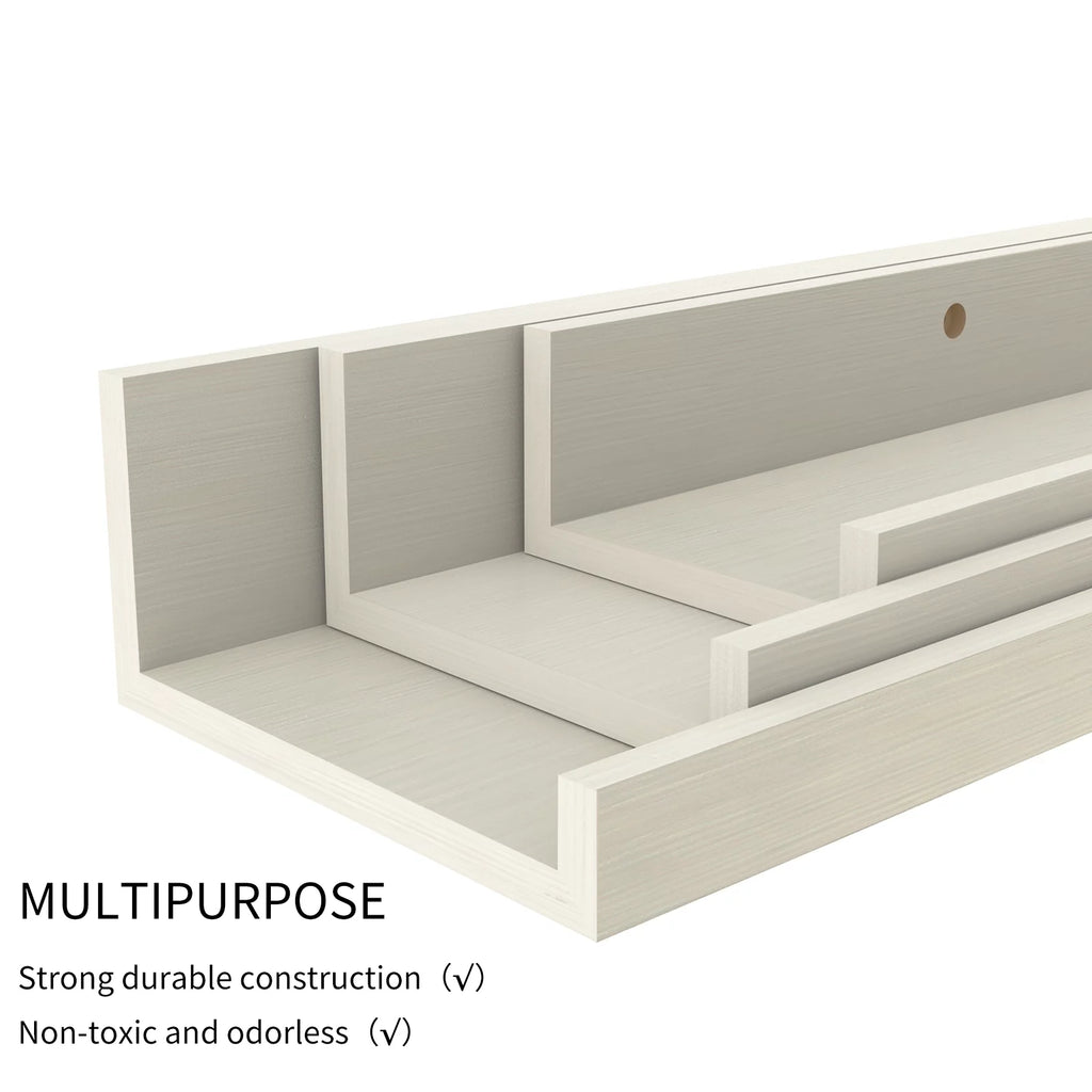 24 Inch Creamy White Beige Wood-Grain Floating Shelves Set of 3 E244