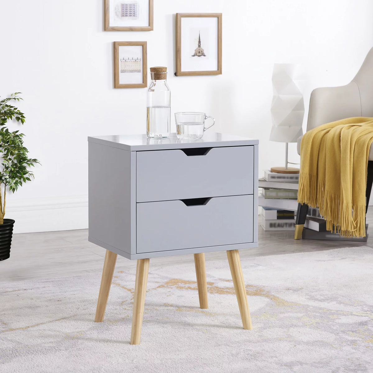 Light Grey Nightstand with Drawers P2755