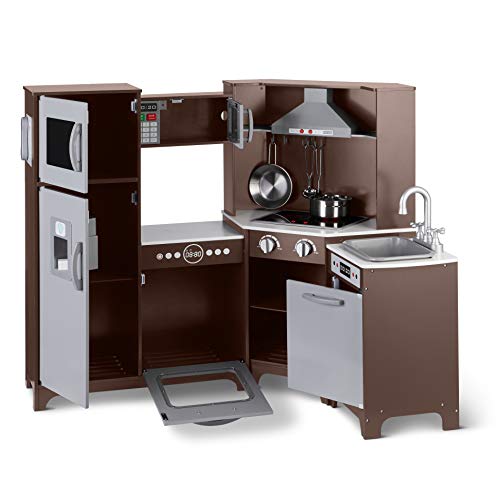 Kids Corner Wooden Kitchen Toy Playset with Stove, Oven, Sink, Fridge and Accessories J9226