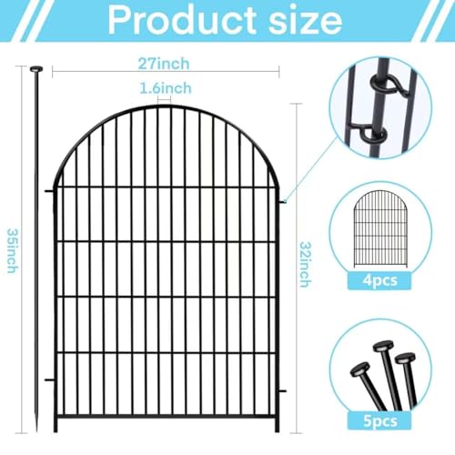 36 in x 17.5 Ft 8 Panels Arched Rustproof Metal Garden Fence H941008