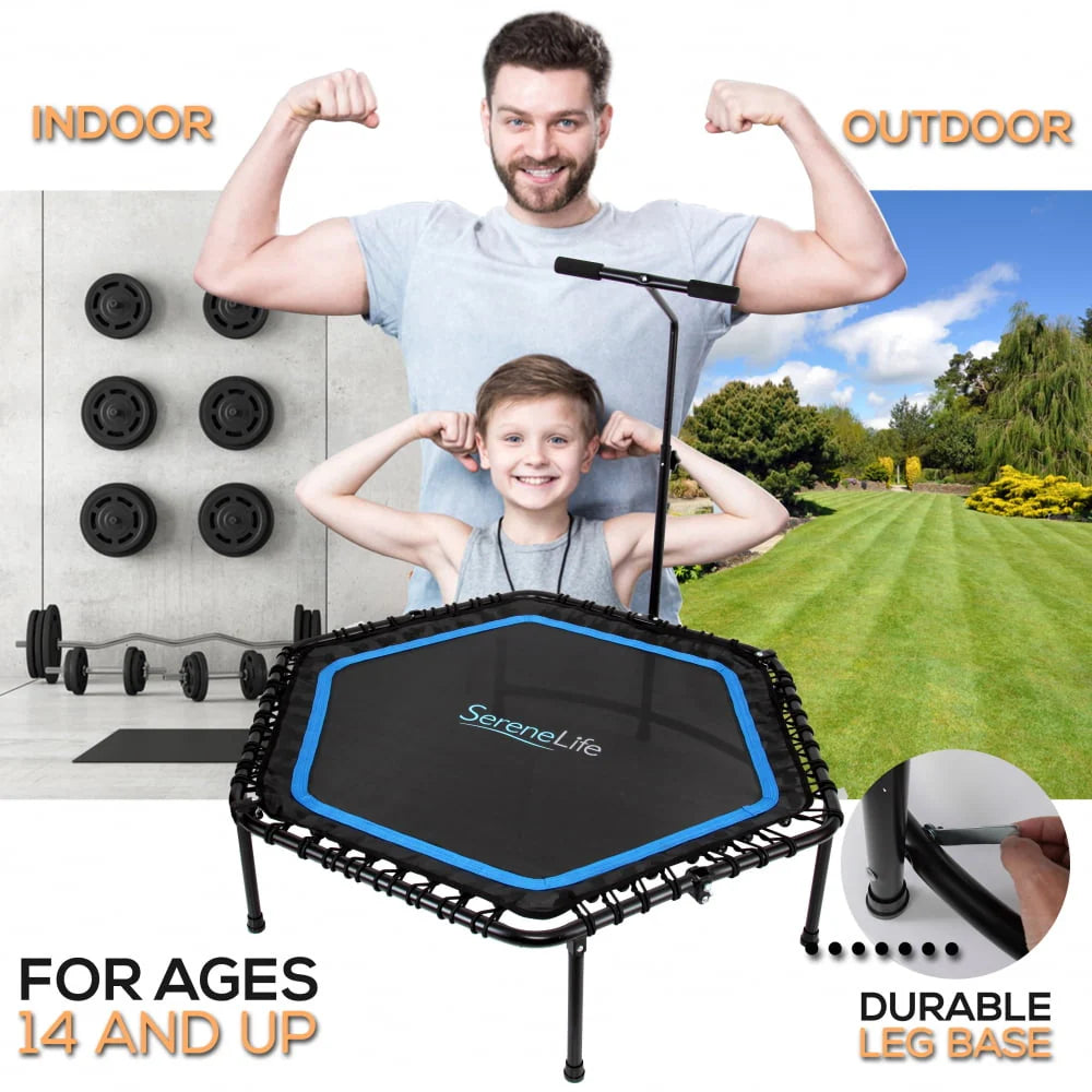 Portable Fitness Trampoline with Adjustable Handrail S418874