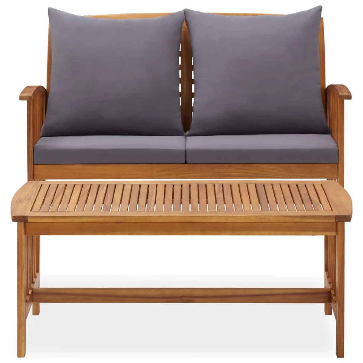 2 Piece Acacia Wood Outdoor Conversation Set with Gray Cushion O4921