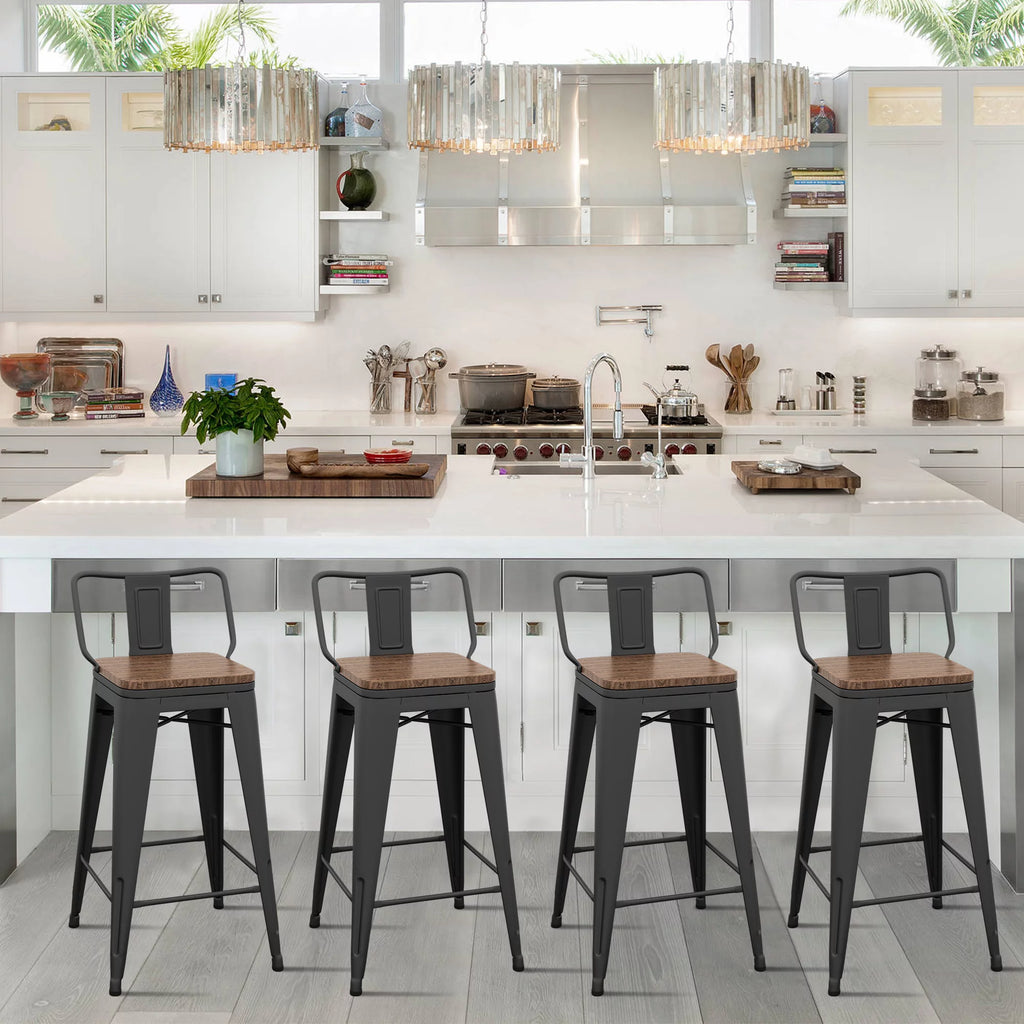 24 Metal Barstools Set of 4 Counter Height with Back D4356