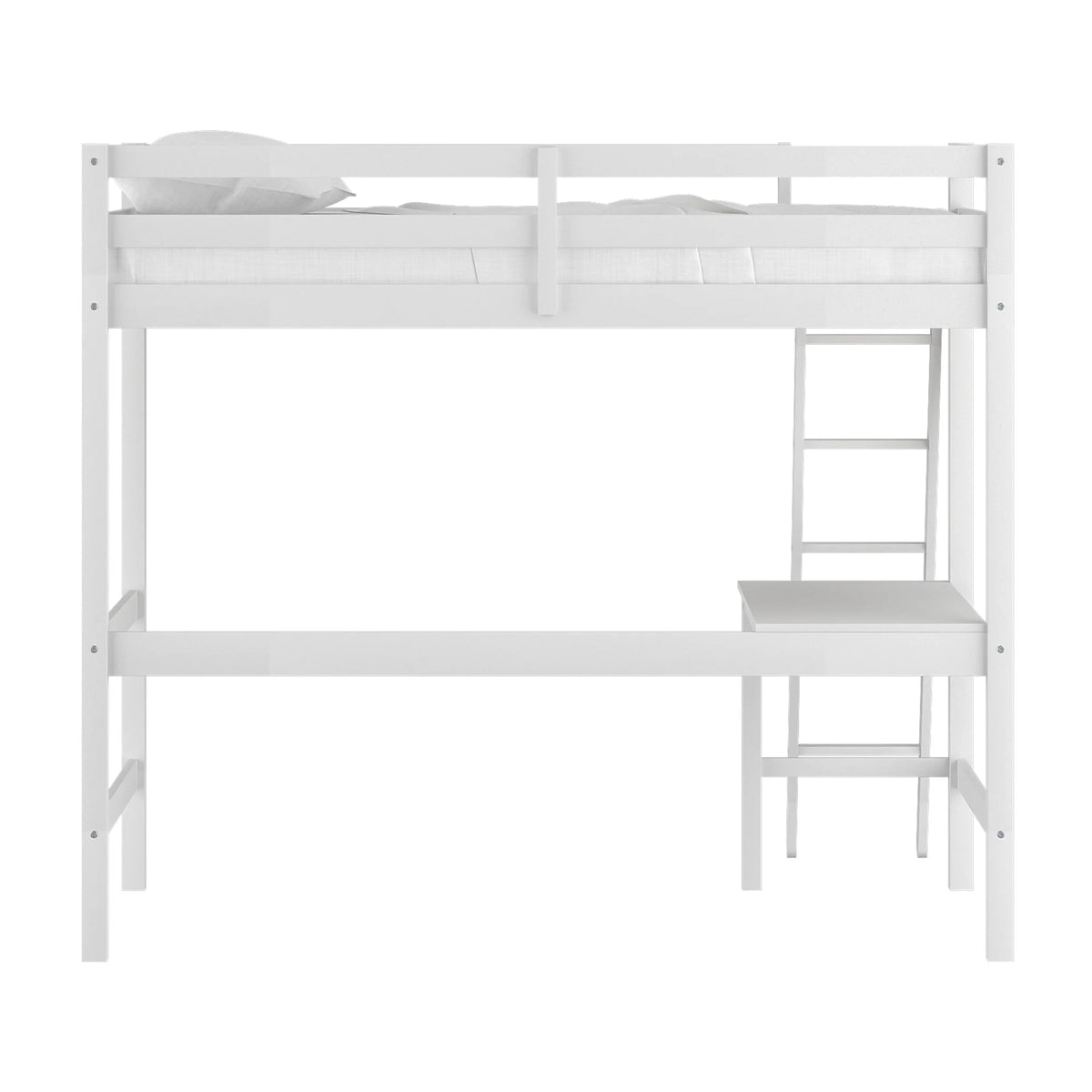 White Wood Twin Loft Bunk Bed with Desk J78771