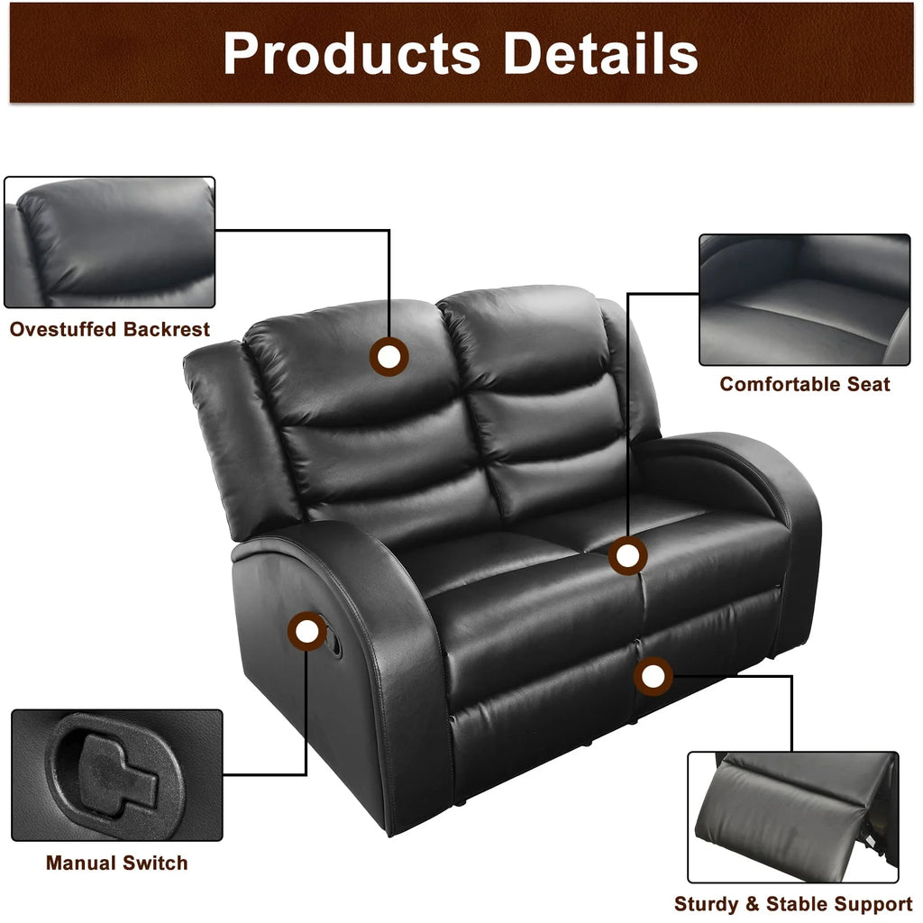 Black Leather 3 Piece Reclining Sofa and Loveseat Set F505