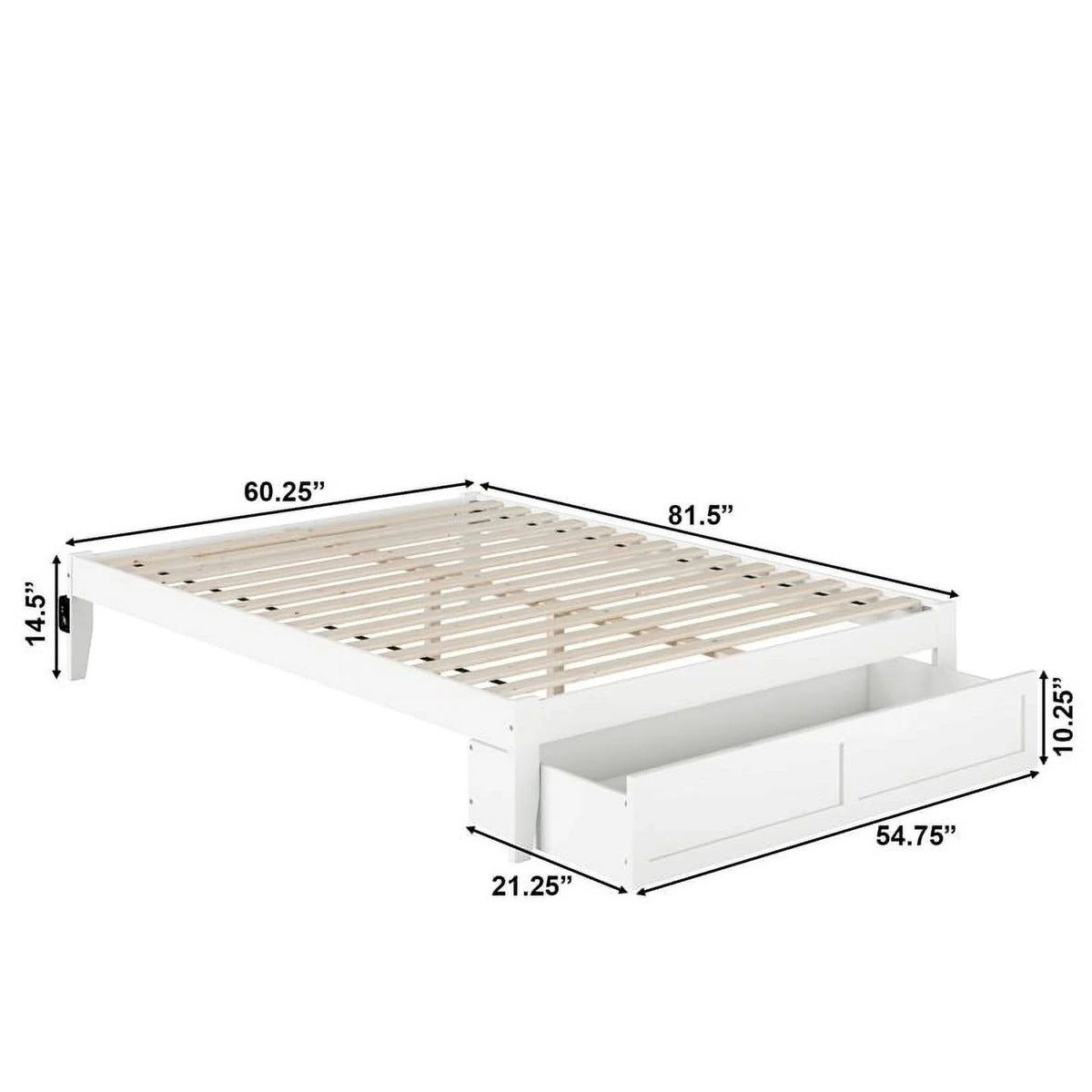 White Solid Wood Queen Bed with Foot Drawer S3118