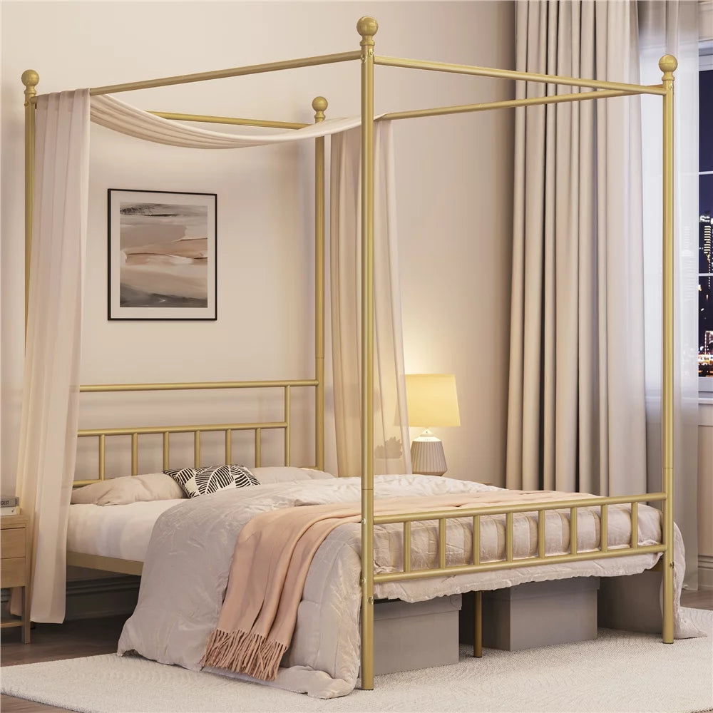 Black Metal Canopy Bed with Headboard and Footboard C1722