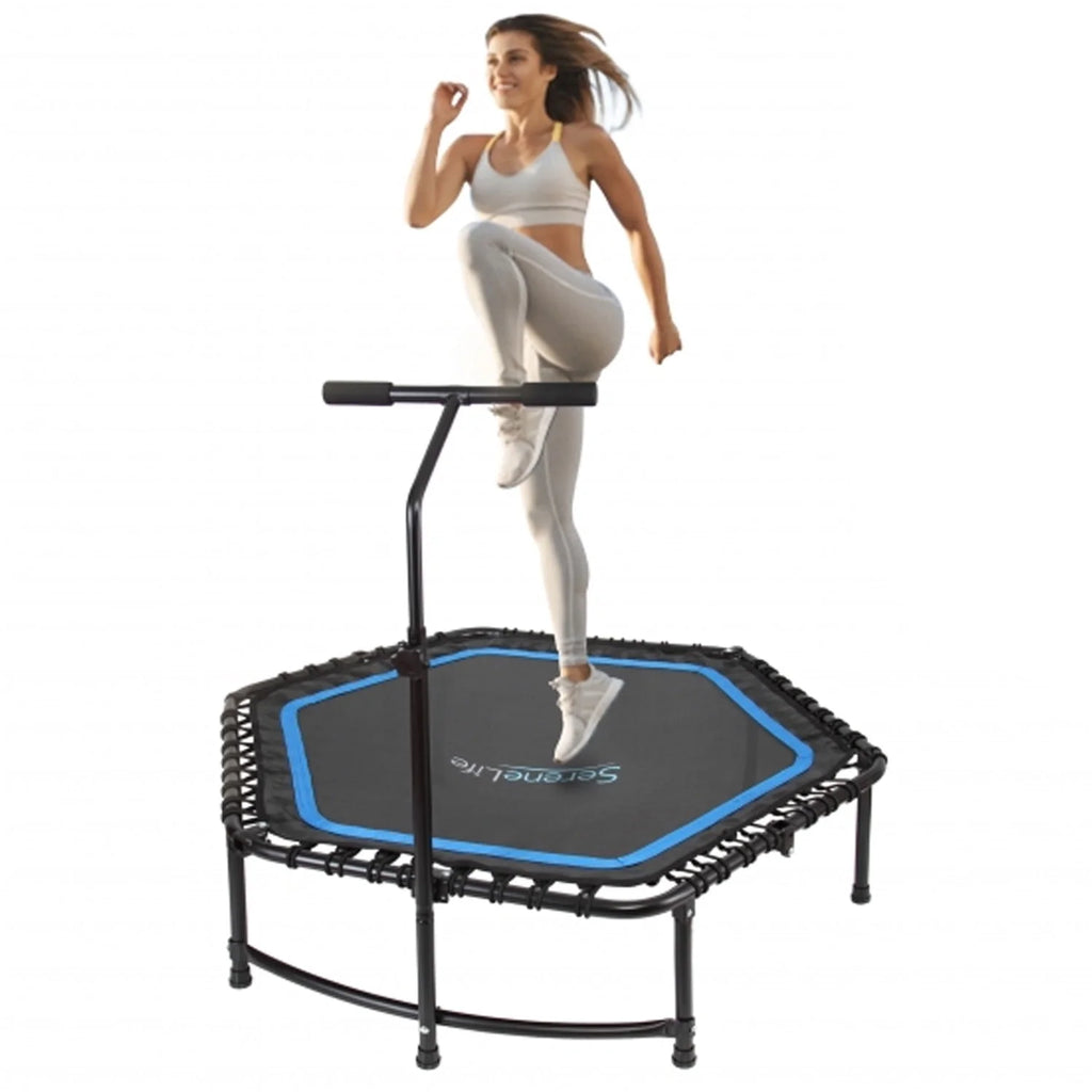 Portable Fitness Trampoline with Adjustable Handrail S418874