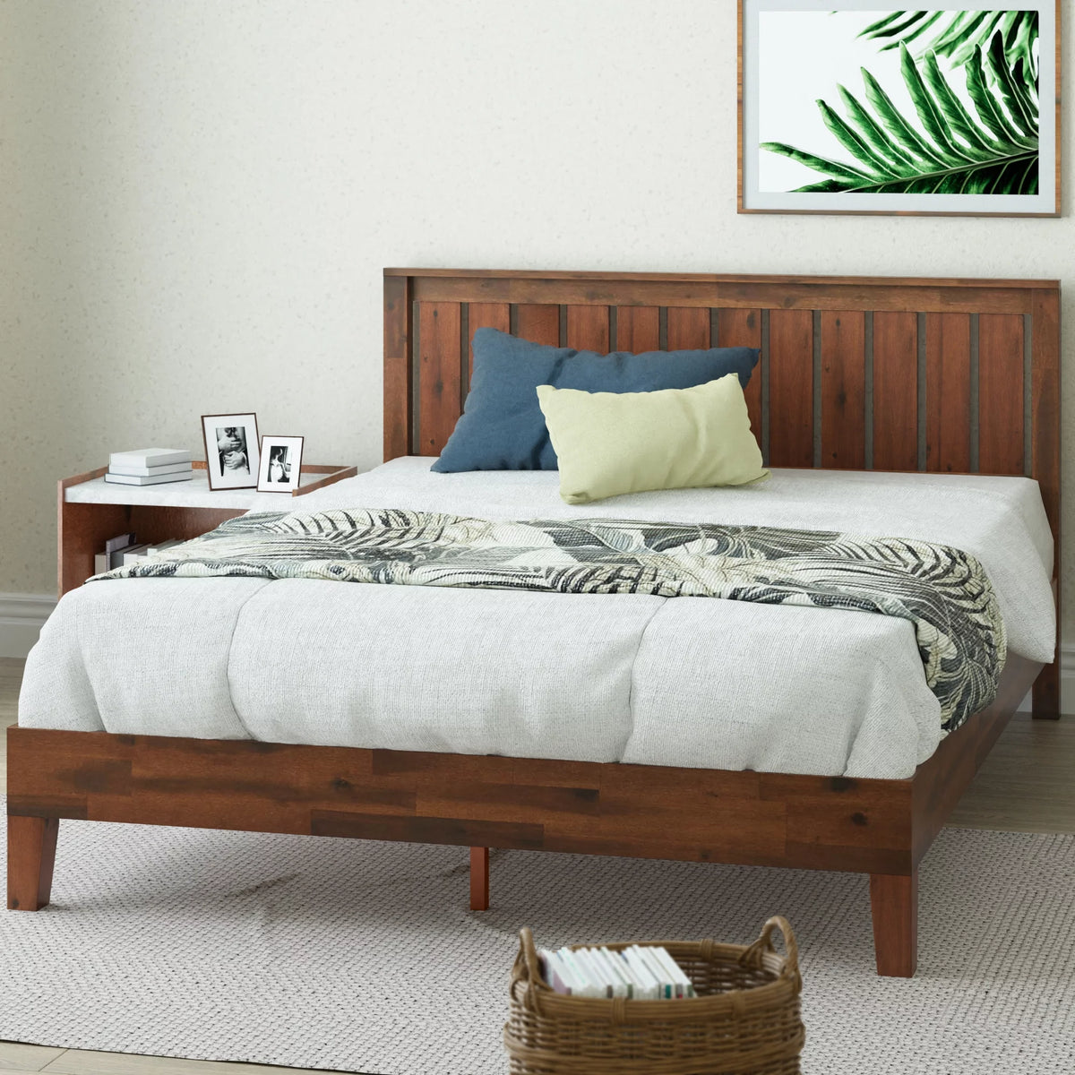 Queen Wood Platform Bed Frame with Headboard T4675