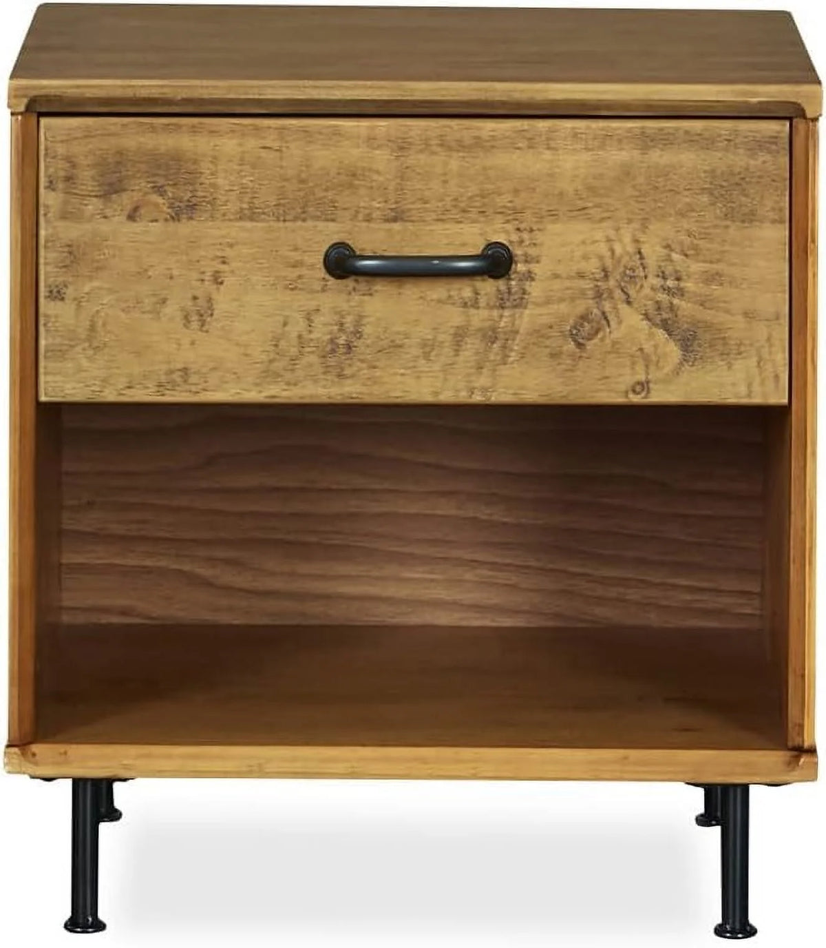 Solid Wood Nightstand with Drawer and Shelf R1479