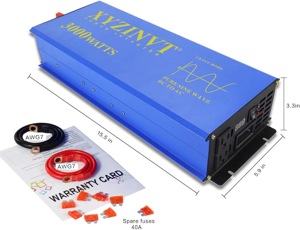 3000 watt Pure Sine Wave Power Inverter dc 24v to ac 120v with LED Display and Wireless Remote Controller K144460