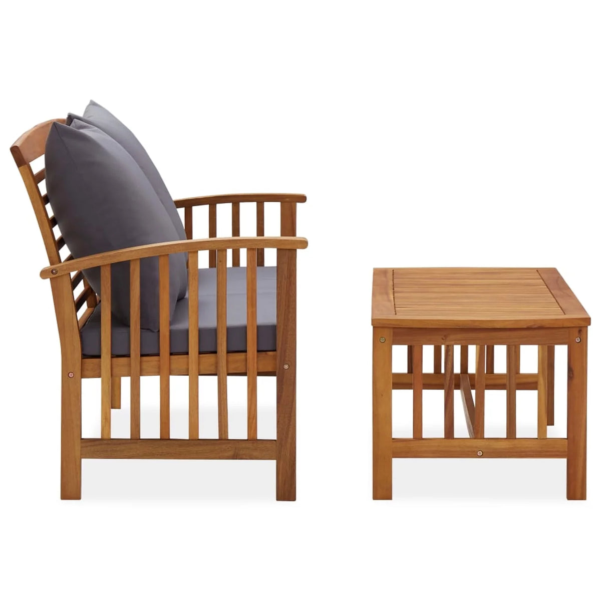 2 Piece Acacia Wood Outdoor Conversation Set with Gray Cushion O4921