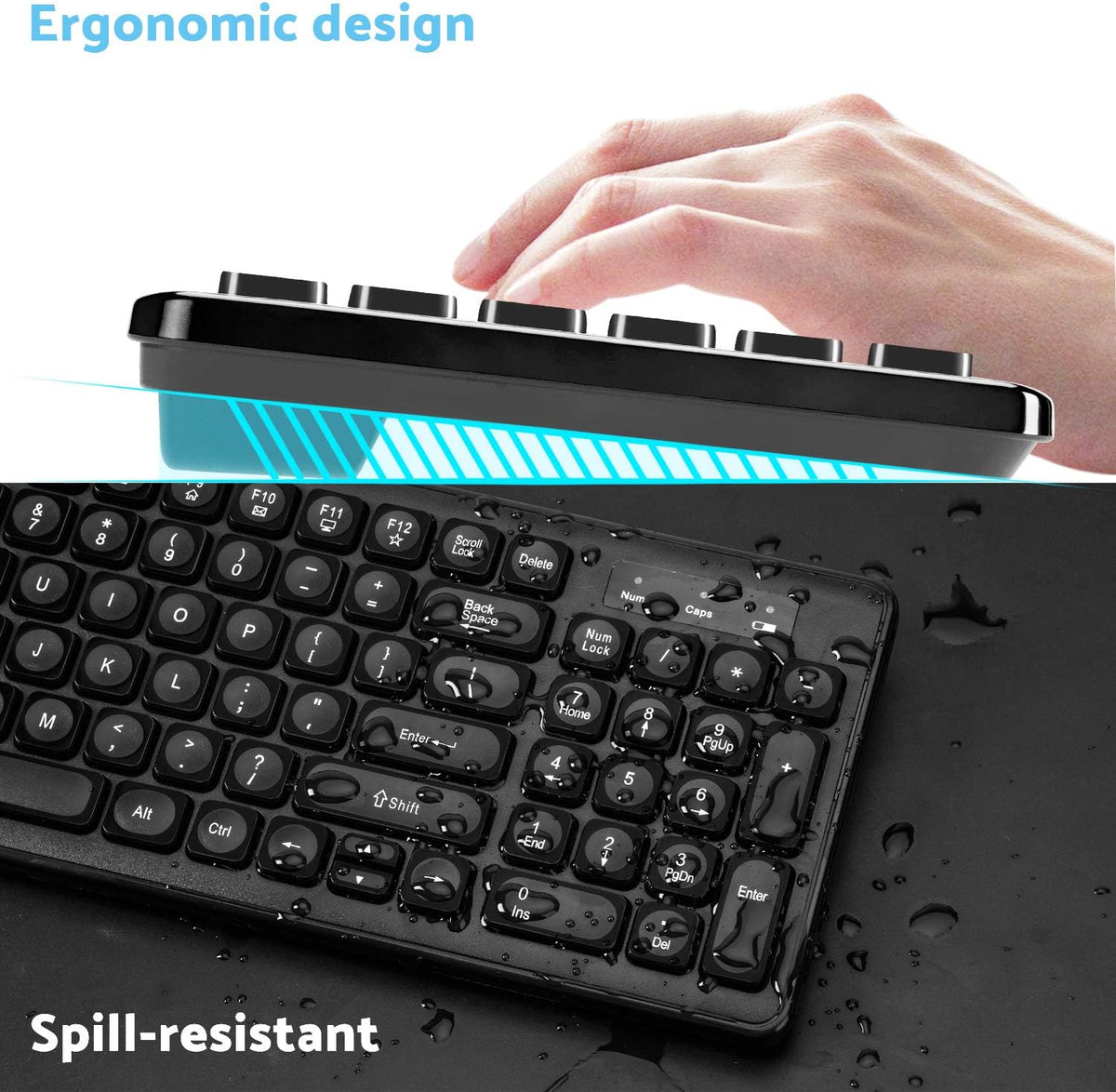 Wireless Keyboard and Mouse Combo, USB Compact Full Size Keyboard and 2.4Ghz Optical Mouse D4804