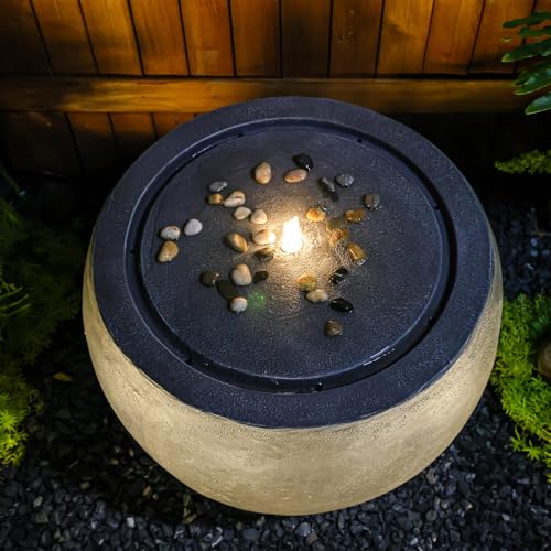 Large Round Bubbler Water Fountain with Lights & Pump Gray U723