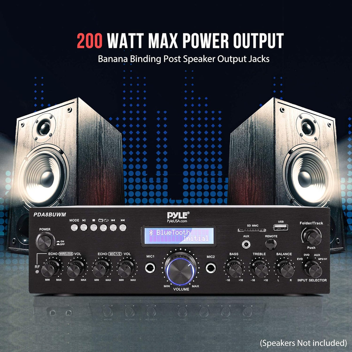 200W Dual Channel Wireless Microphone Power Amplifier System E1297