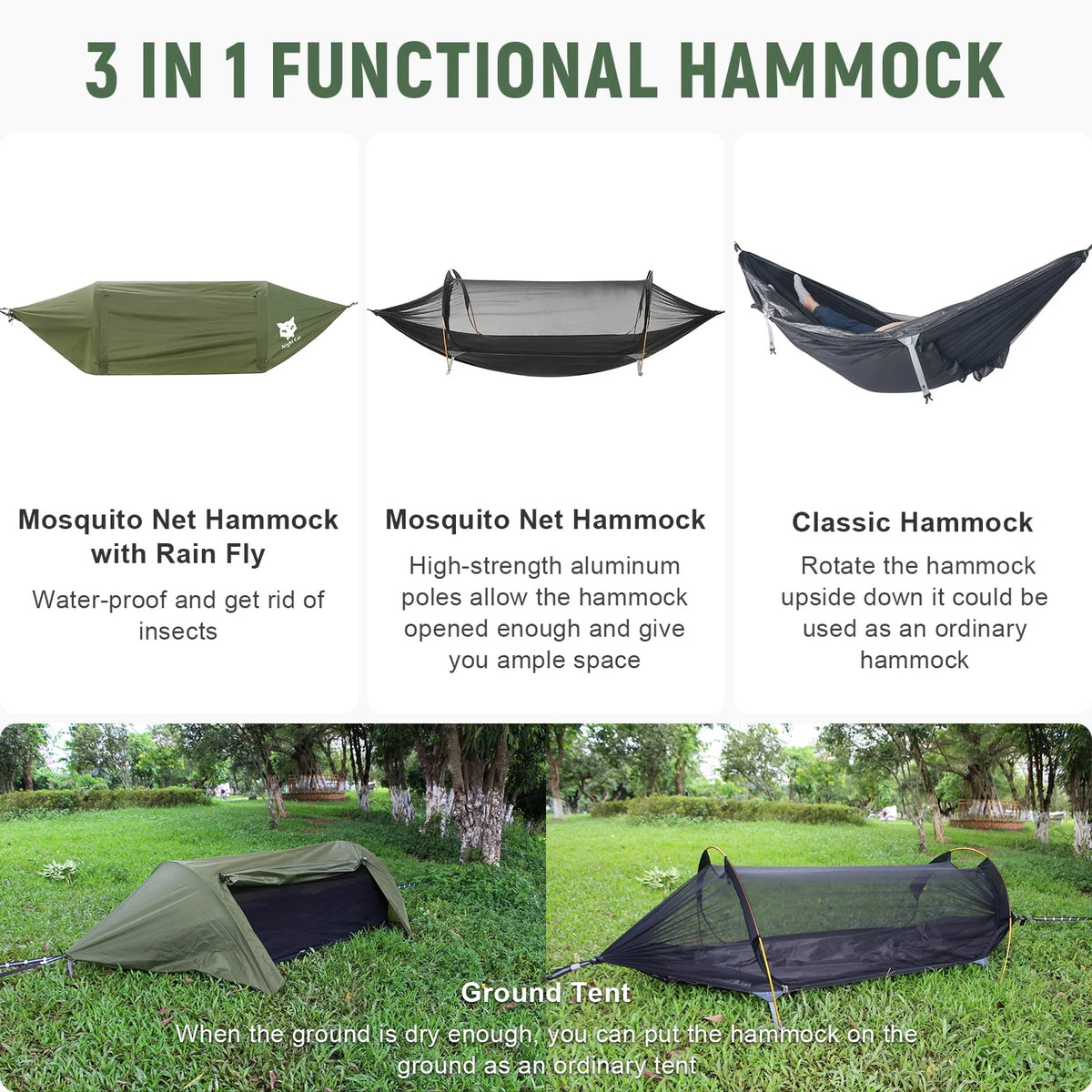 Camping Hammock Tent with Mosquito Net and Rain Fly K535