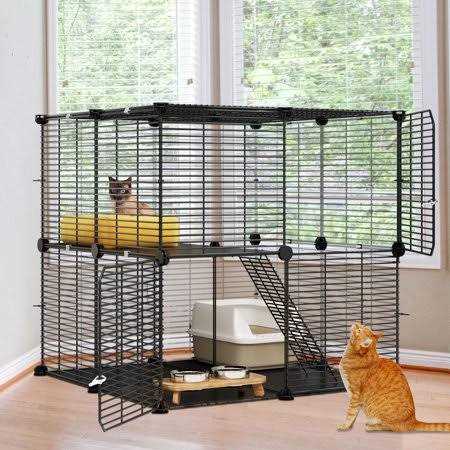 2-Tier Indoor Cat Cage Pet Playpen Y587218