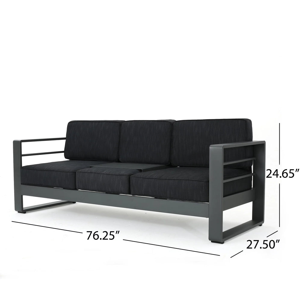 3 Seater Aluminum Loveseat Sofa with Tray L724295