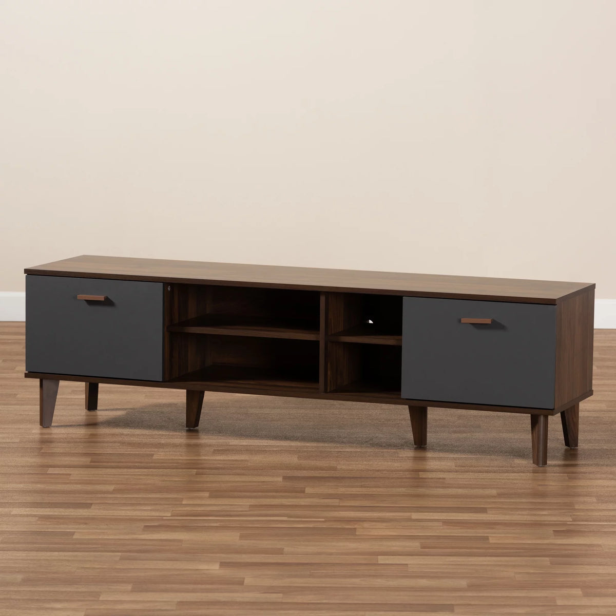 Walnut Brown and Grey Finished Wood TV Stand Q87923