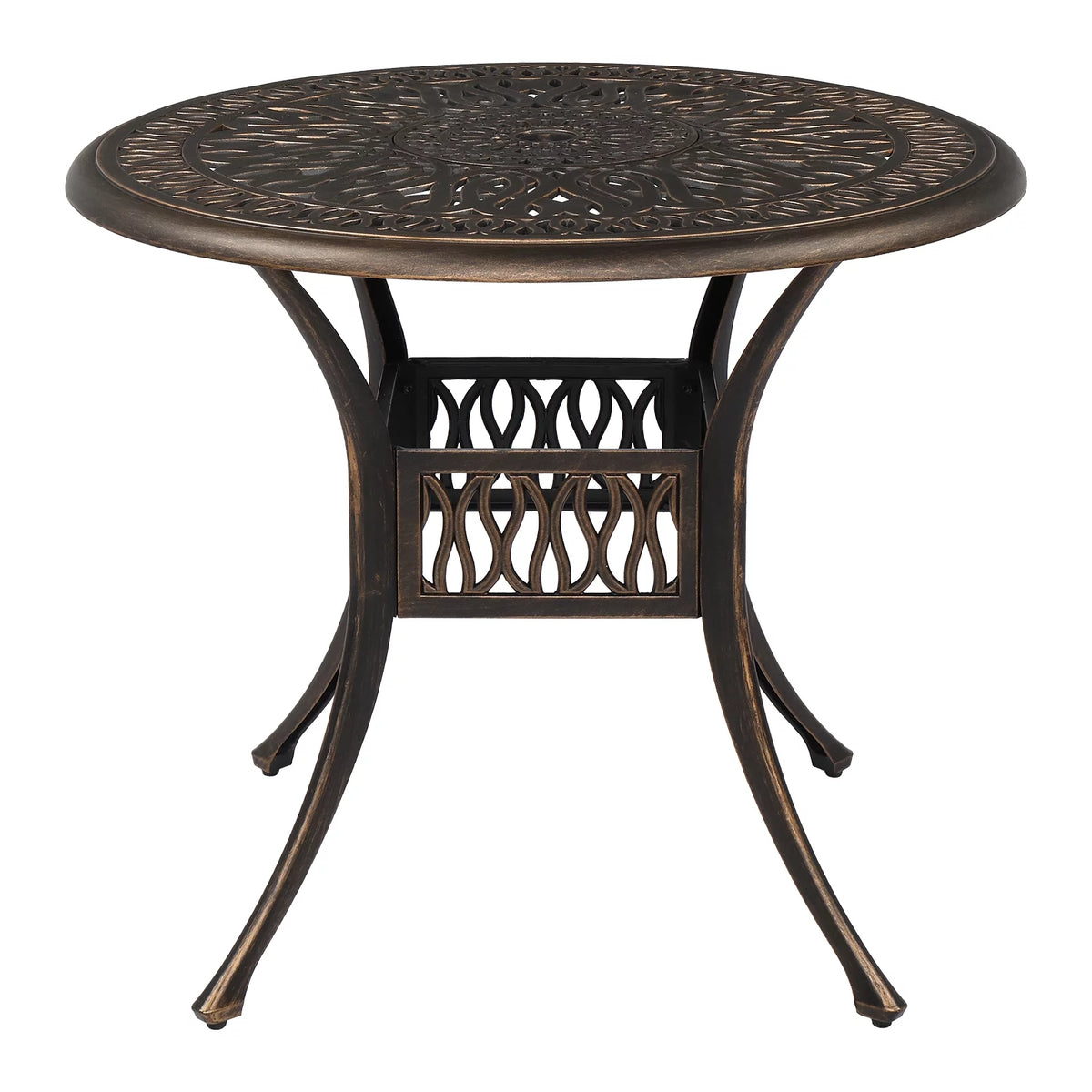 35" Round Cast Aluminum Outdoor Dining Table with Umbrella Hole B354960