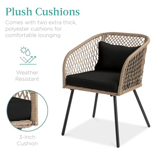 3-Piece Outdoor Wicker Bistro Set with Tempered Glass Side Table M2084