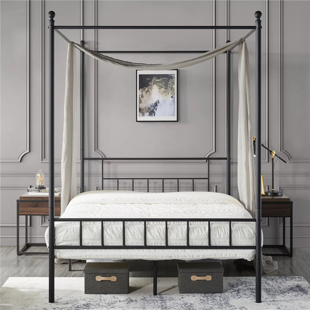 Black Metal Canopy Bed with Headboard and Footboard C1722