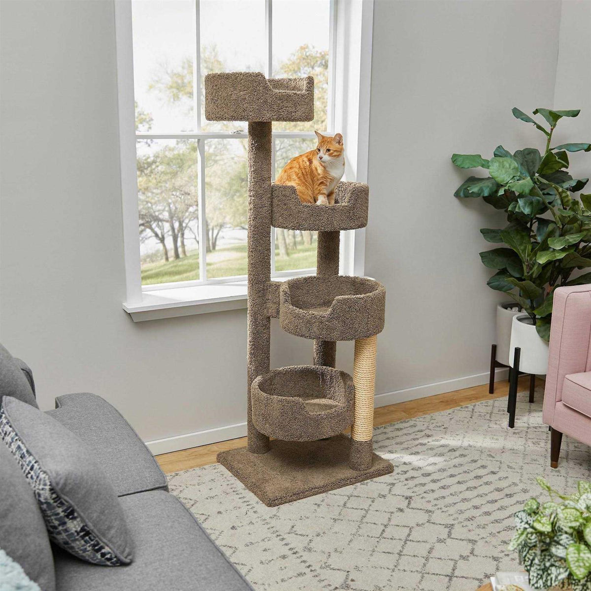 65-in Real Carpet Wooden Cat Tree U3655
