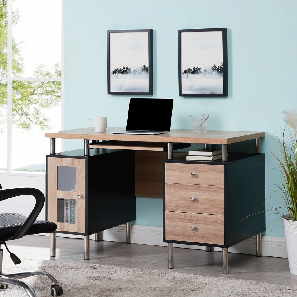 4-Drawer Two-Tone Small Desk with Storage and Charging Station H667405