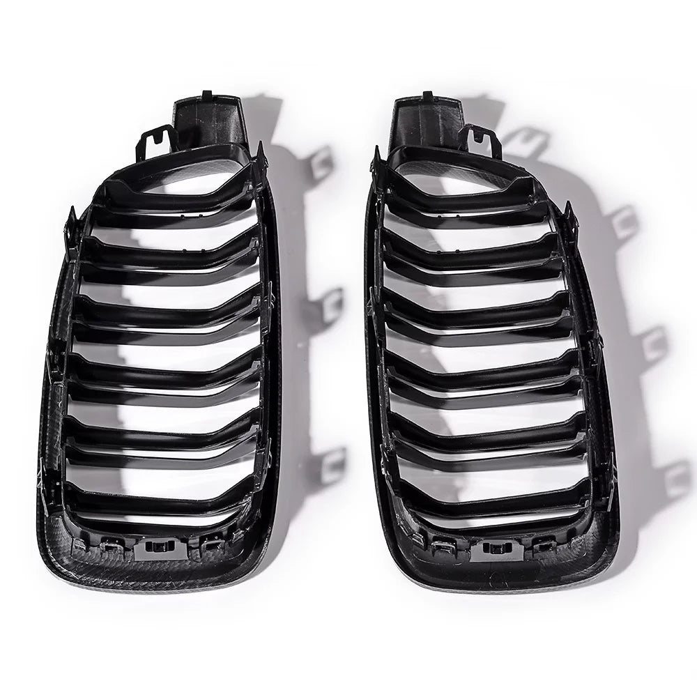 Glossy Black Carbon Fiber Double Line Kidney Grille R367
