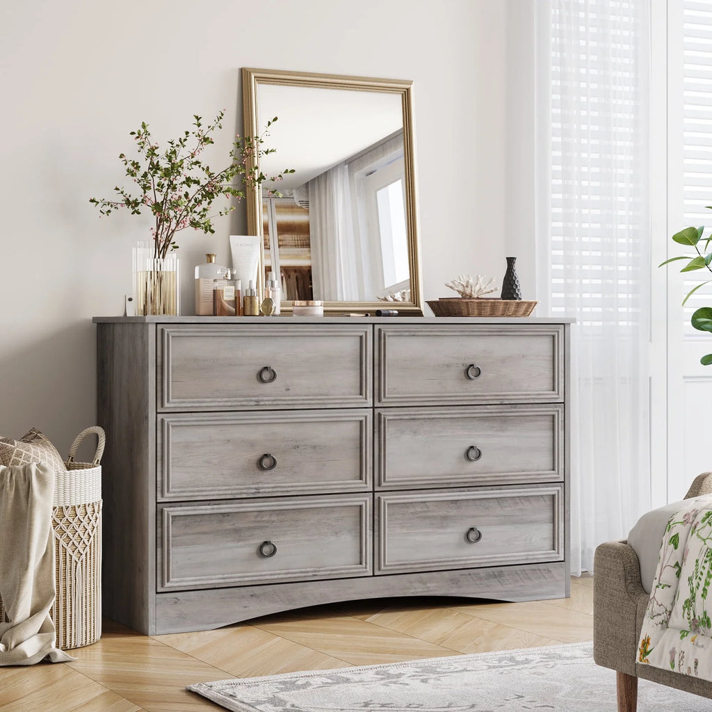 Gray 6 Drawer Wood Dresser B895