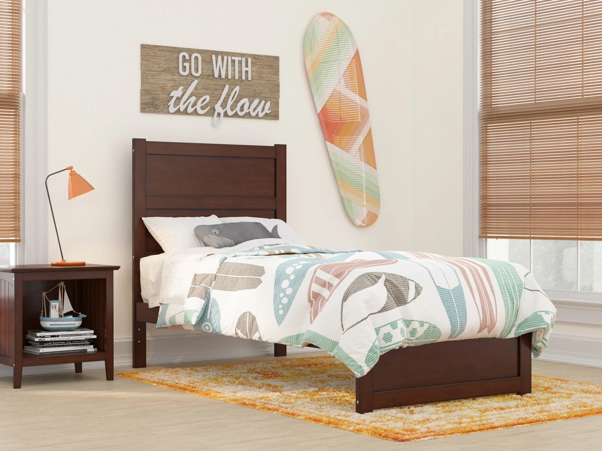 Twin Wood Platform Bed with Panel Headboard and Footboard T67846