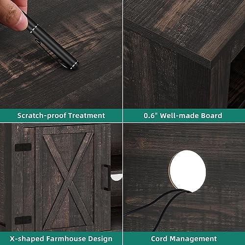 Farmhouse Barn Door TV Stand for 65 Inch TV Dark Rustic Oak F97528