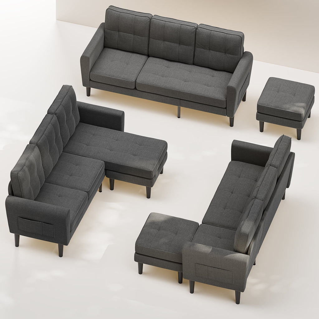 Dark Gray L Shaped Sectional Sofa Bed with Ottoman X805