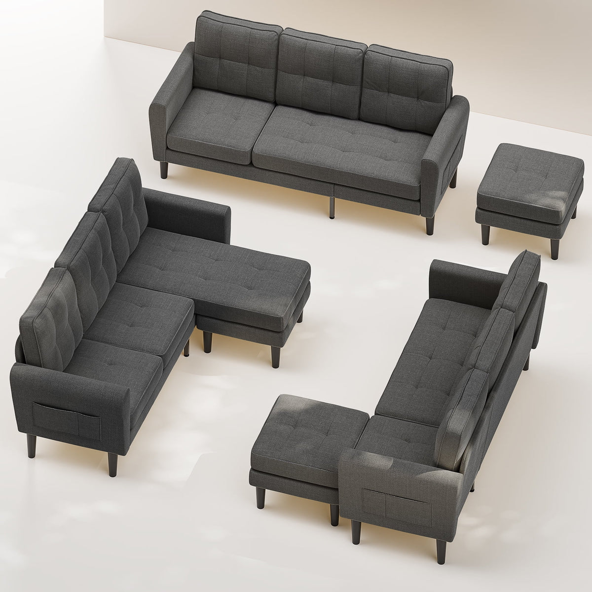 Dark Gray L Shaped Sectional Sofa Bed with Ottoman X805
