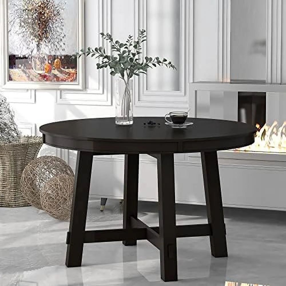 Round Extendable Wood Dining Table with 16" Leaf V17588