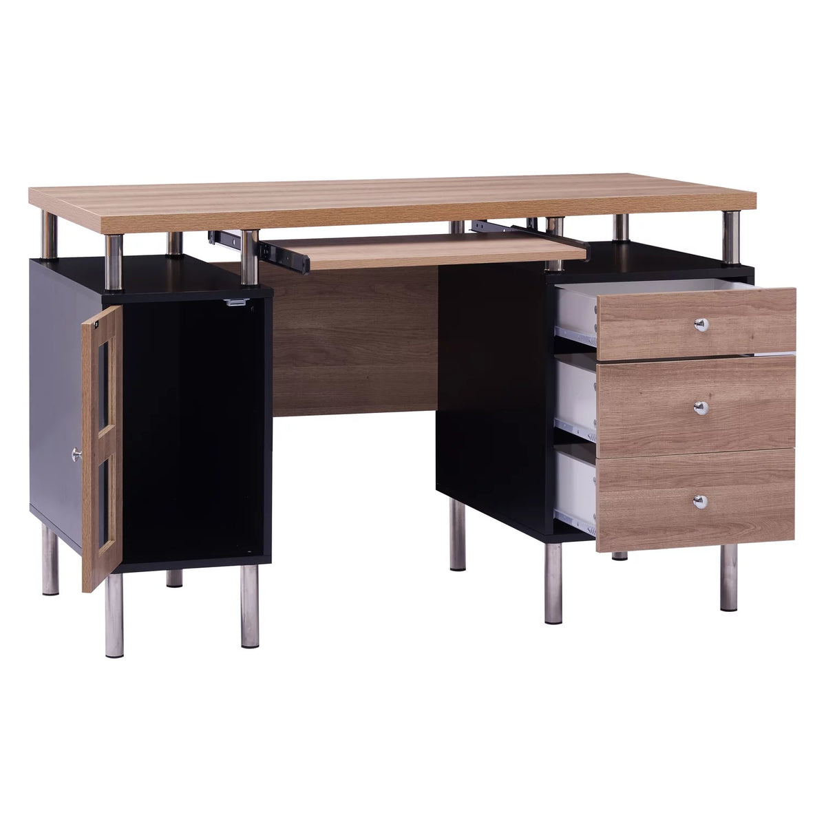 4-Drawer Two-Tone Small Desk with Storage and Charging Station H667405