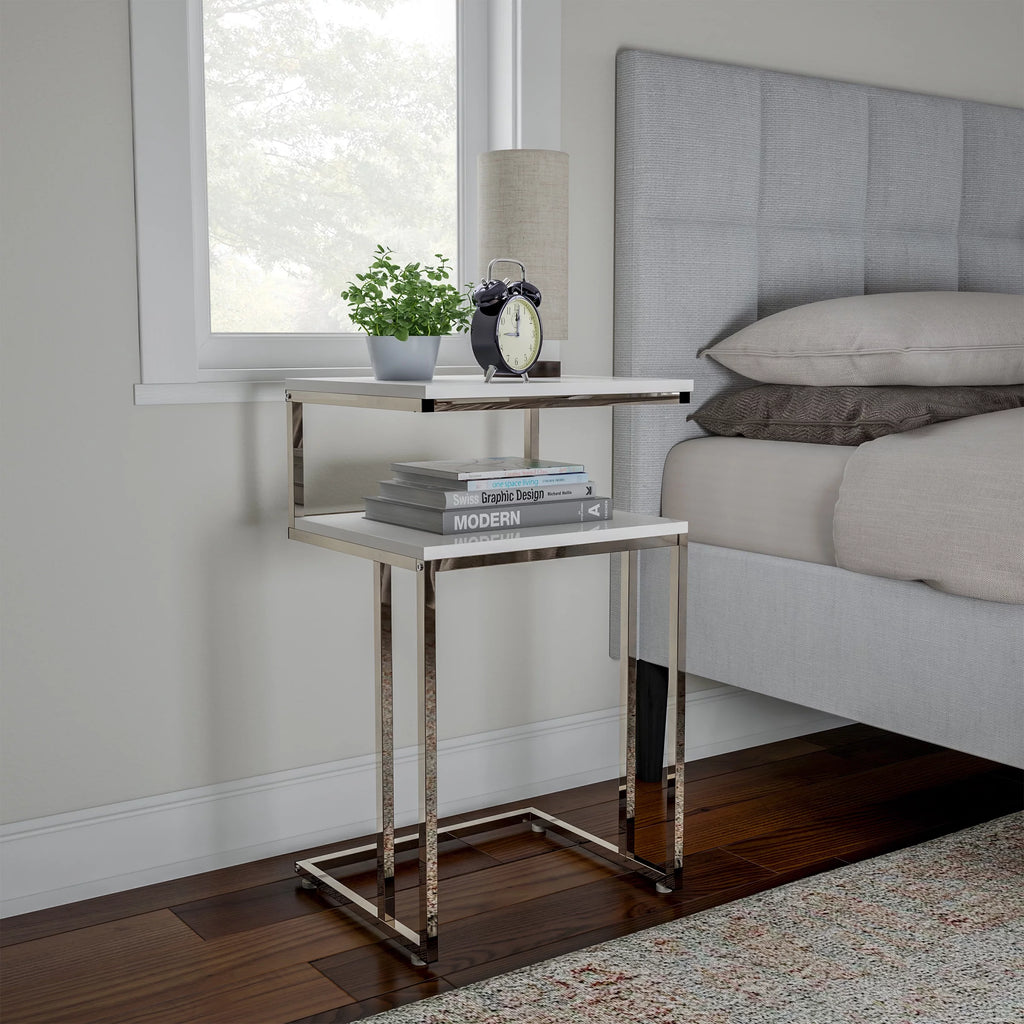 White 2-Tier C-Shaped Side Table X280157