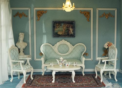 Victorian Dollhouse Furniture Set, 1/12 Scale 8pcs White & Green B504