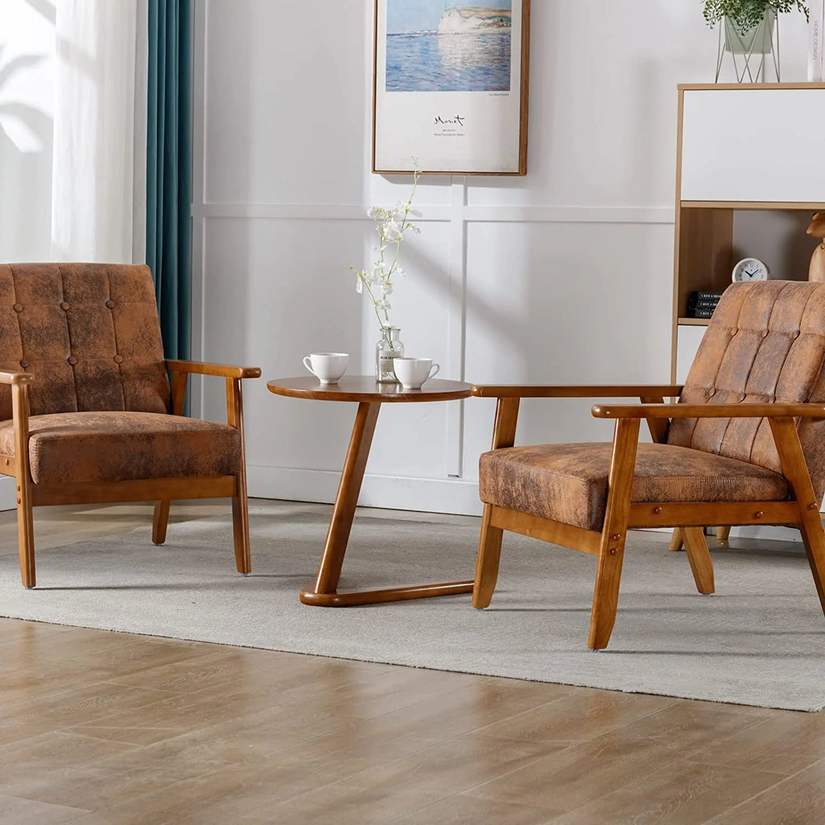 Set of 2 Accent Chairs with Arms and Side Table Z486