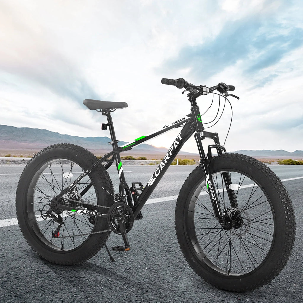 26 inch Fat Tire Mountain Bike with Disc Brakes 21 Speed Black Y797454