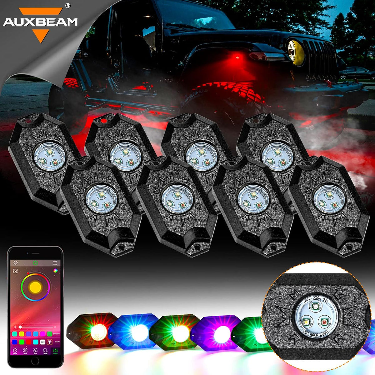 RGB 8 Pods Bluetooth Waterproof Multicolor LED Rock Light Kit S775