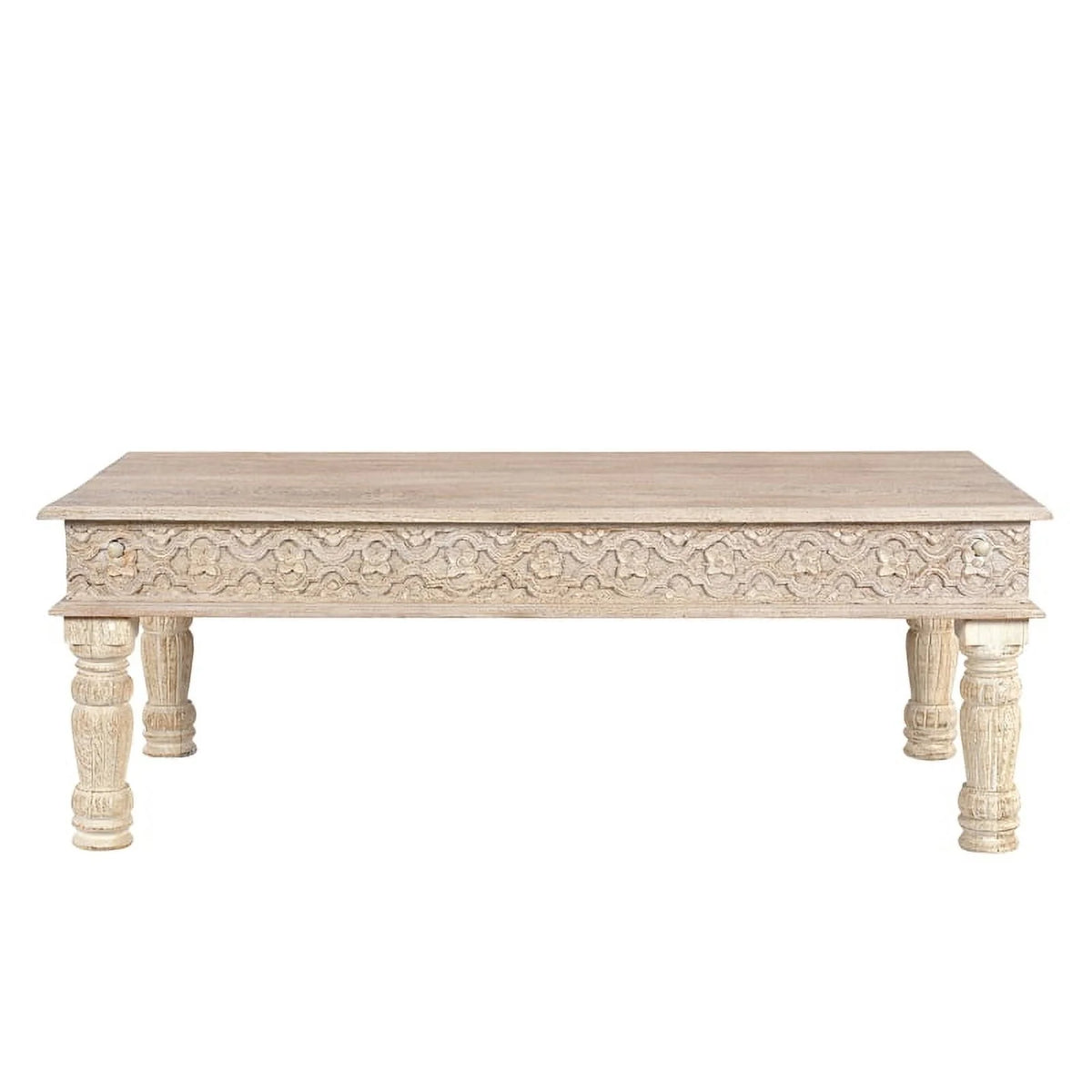 Carved Solid Wood Coffee Table in White O978
