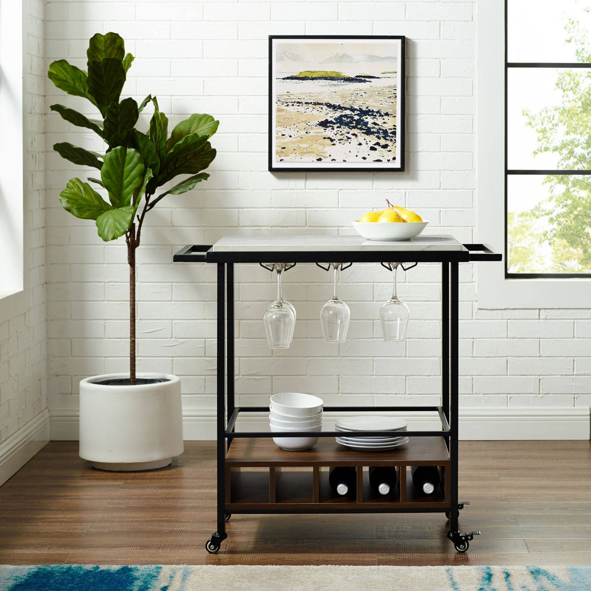 34 inch Black Marble Serving Bar Cart S914