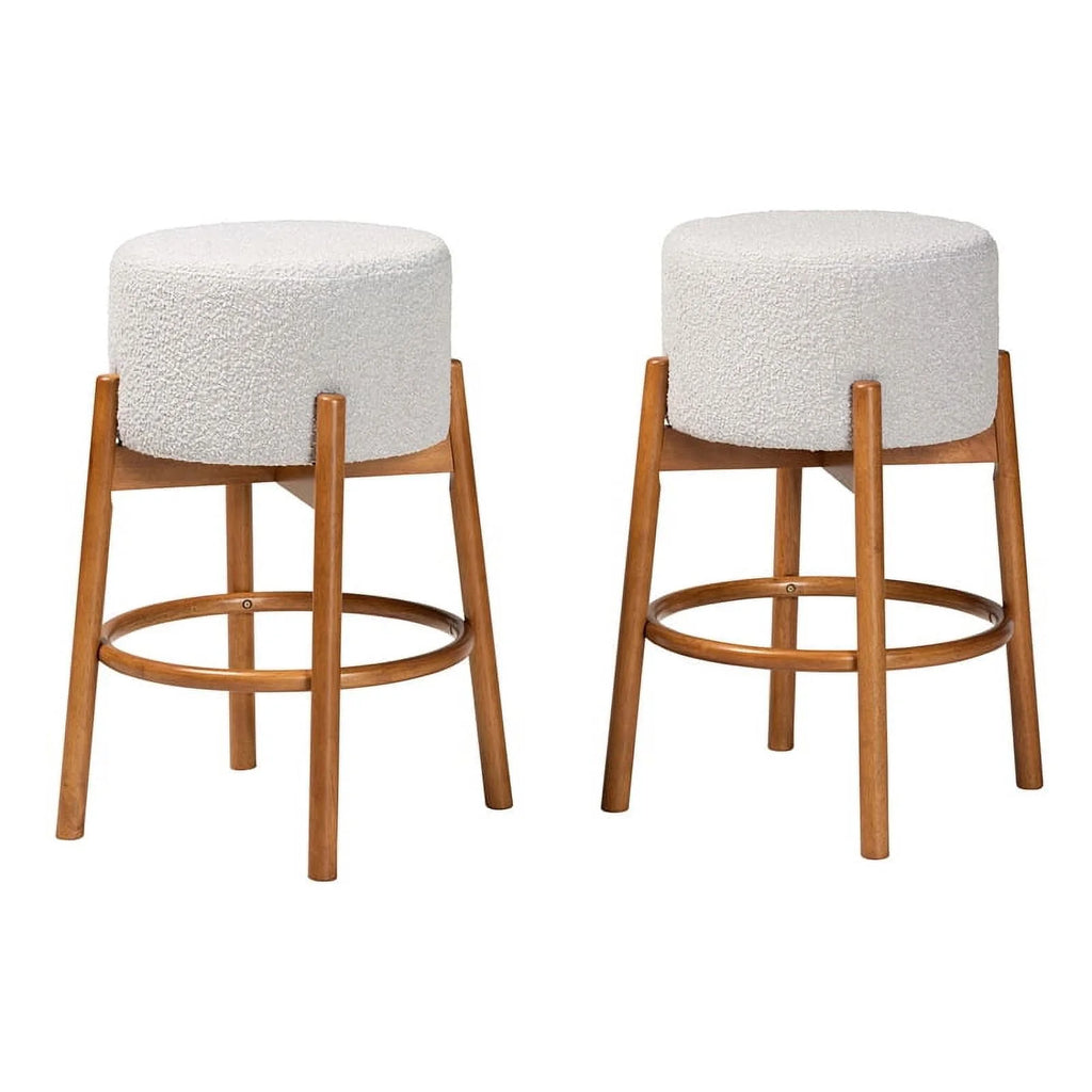 Light Gray Fabric and Brown Wood 2-Piece Bar Stool Set C29749