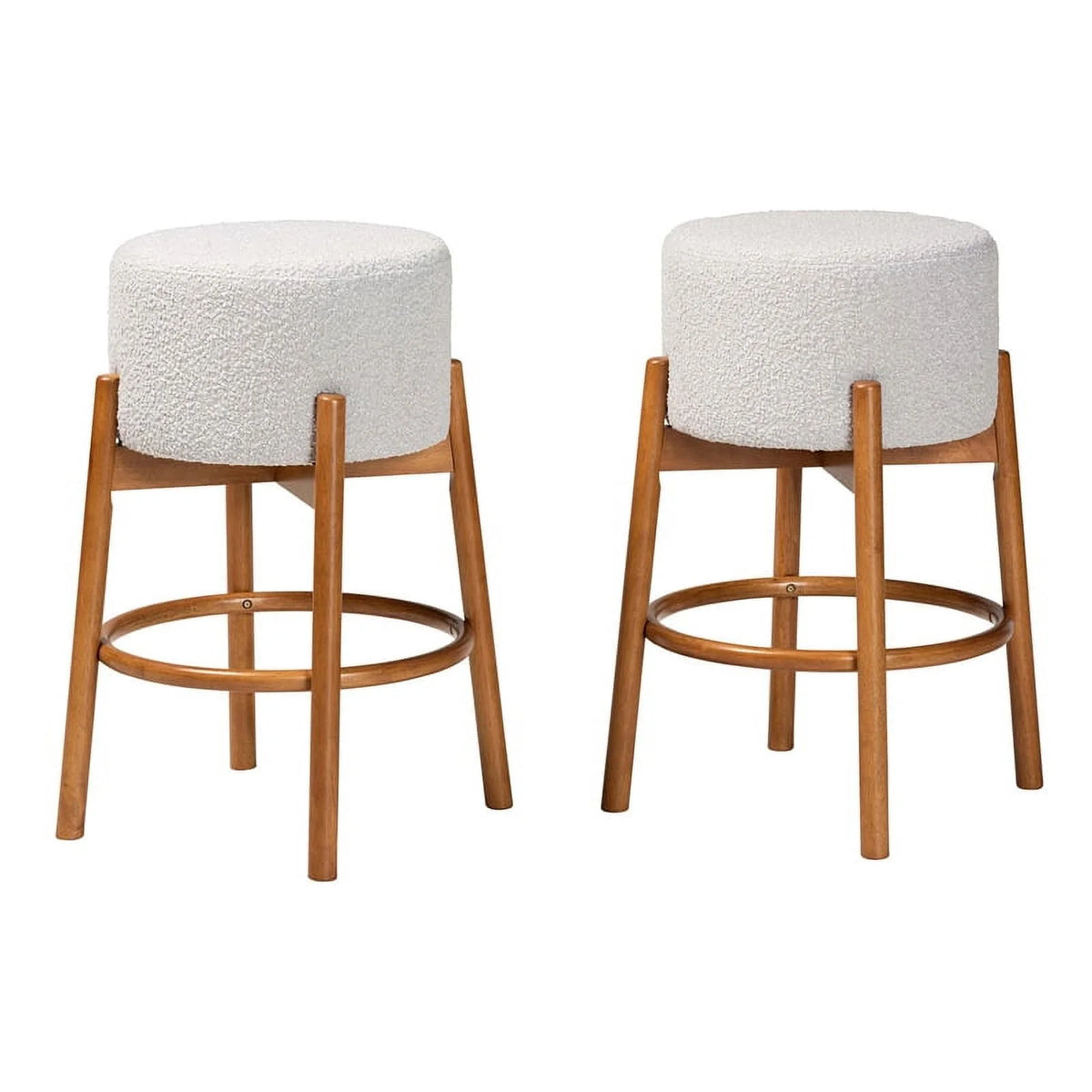 Light Gray Fabric and Brown Wood 2-Piece Bar Stool Set C29749