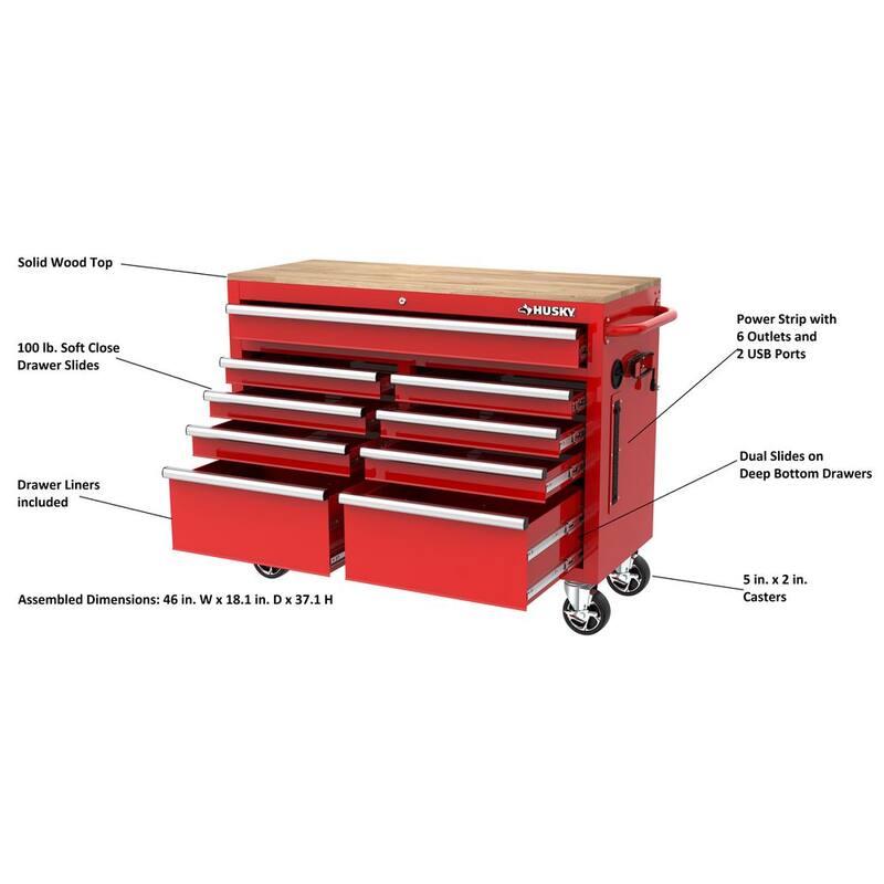 46 in. W Gloss Red Mobile Workbench Cabinet E80396