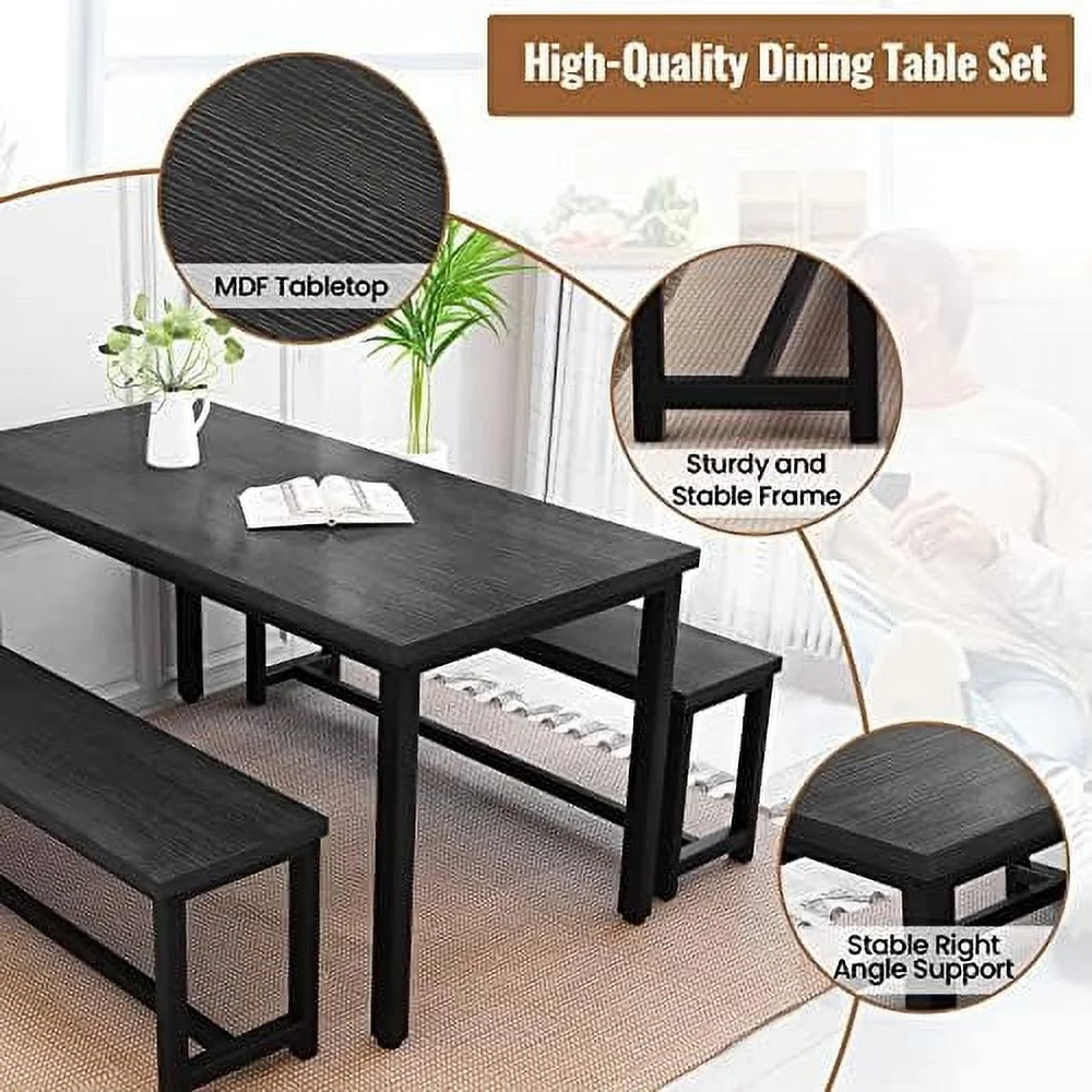 3 Piece Dining Table Set with 2 Benches F6145