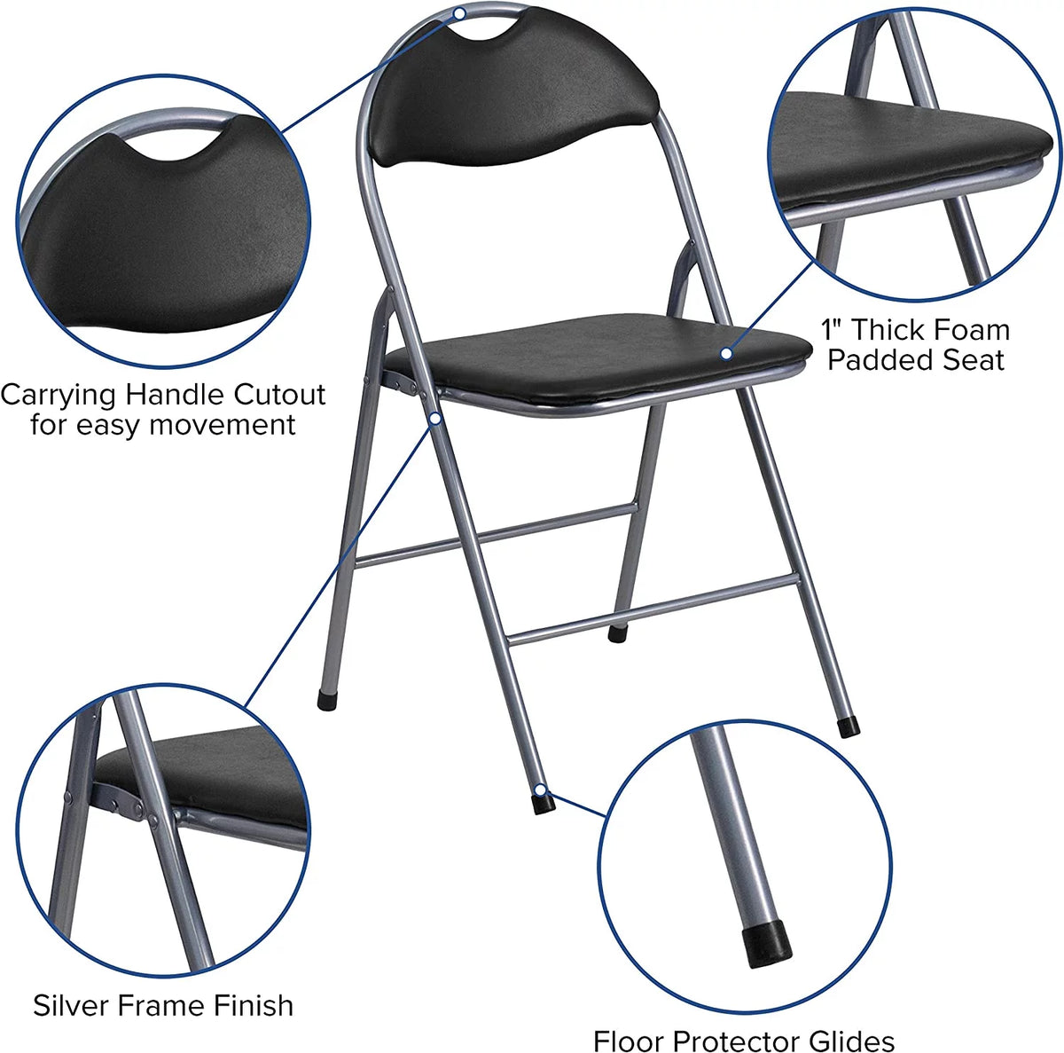 2 Pack Black Vinyl Metal Folding Chair with Carrying Handle C939405